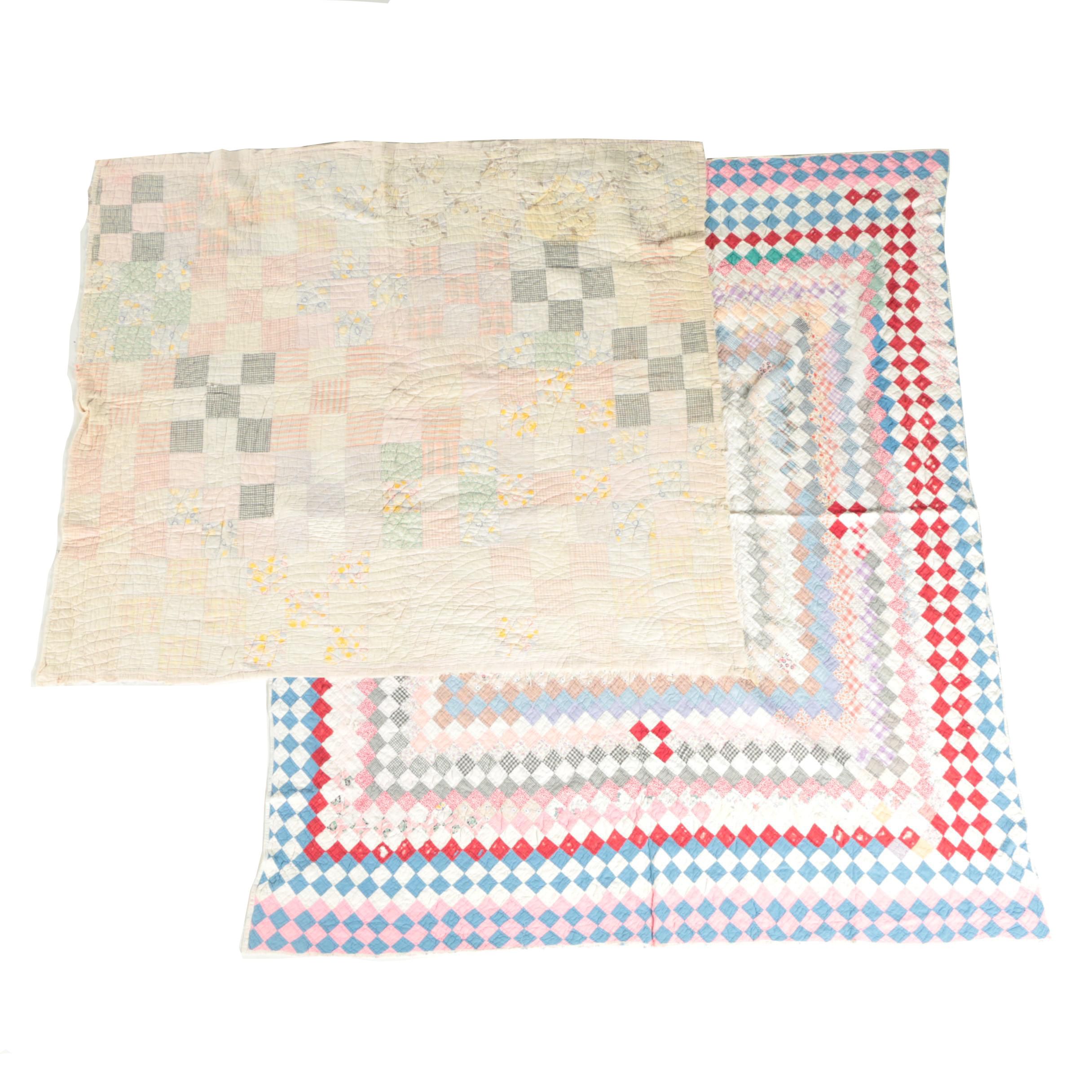 Early 20th Century "Trip Around the World" and "Nine Patch" Vintage Quilts