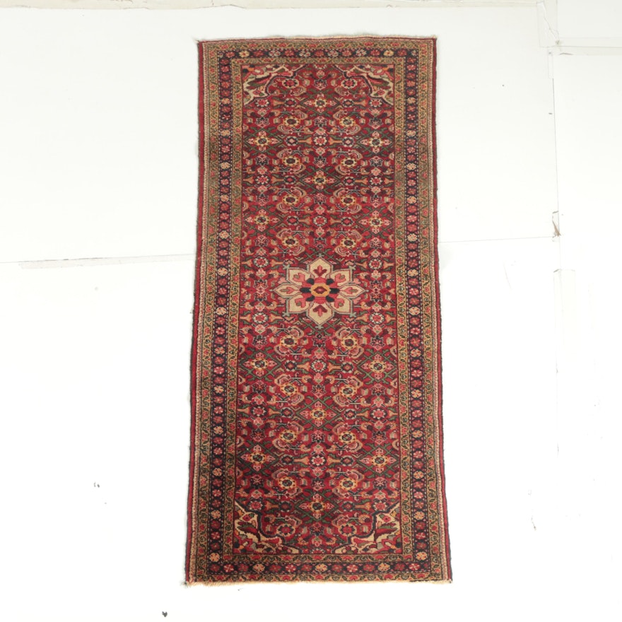 Vintage Hand-Knotted Persian Bijar Wool Carpet Runner