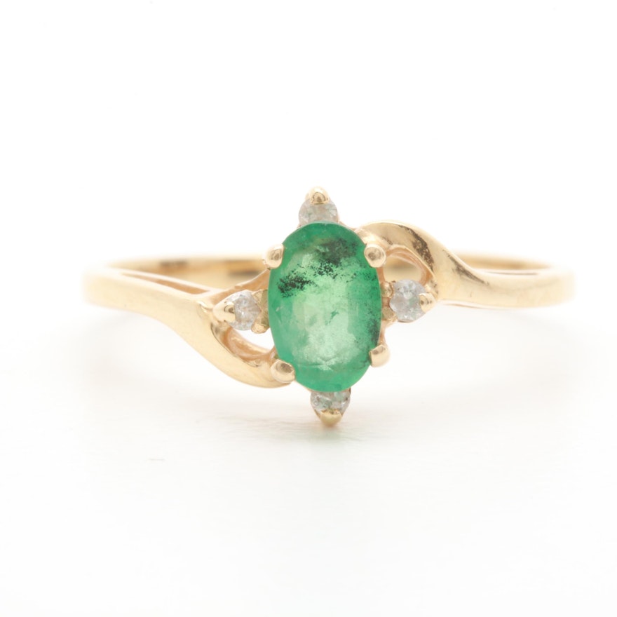 14K Yellow Gold Emerald and Diamond Ring