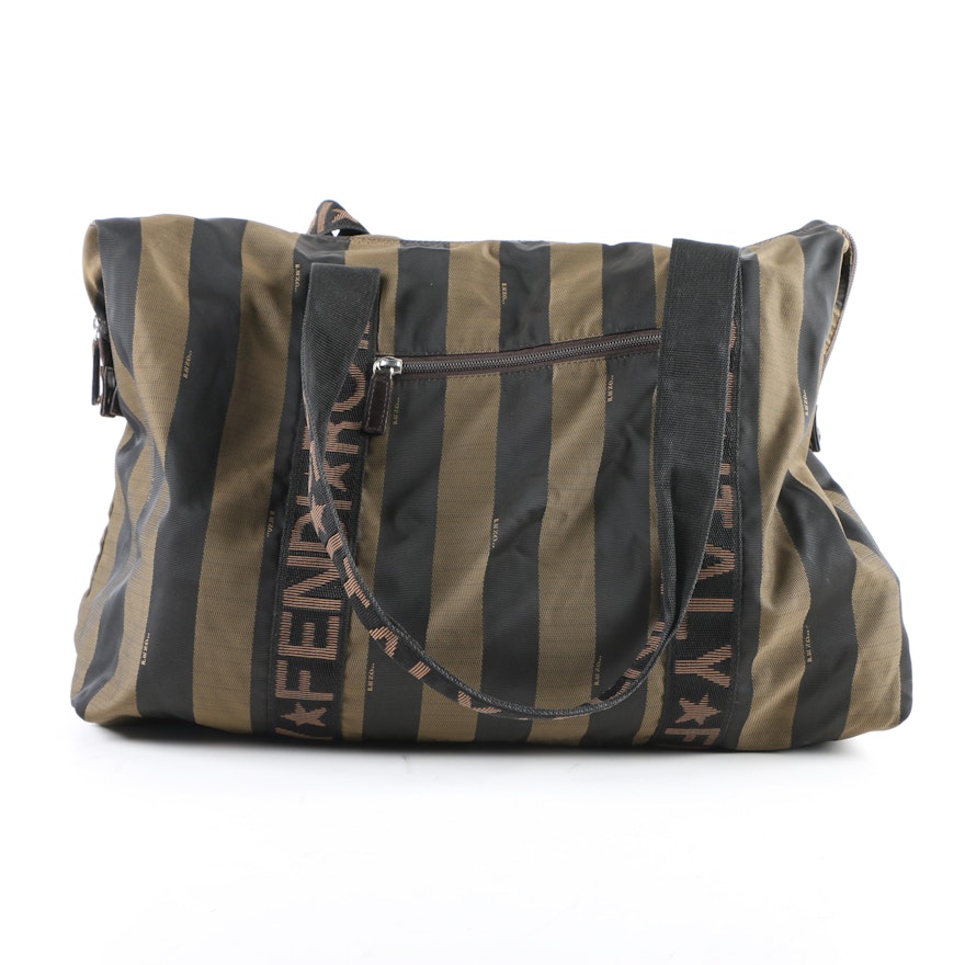 Fendi Pequin Stripe and Leather Duffel Bag