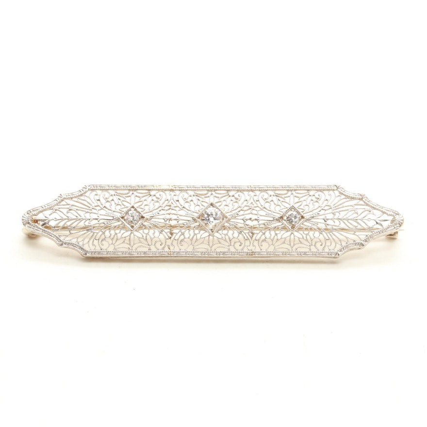 Platinum and 14K White Gold Synthetic White Spinel Brooch