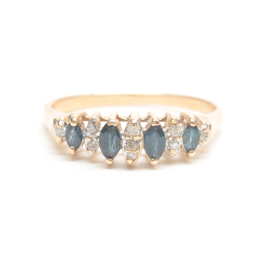 10K Yellow Gold Diamond and Sapphire Ring
