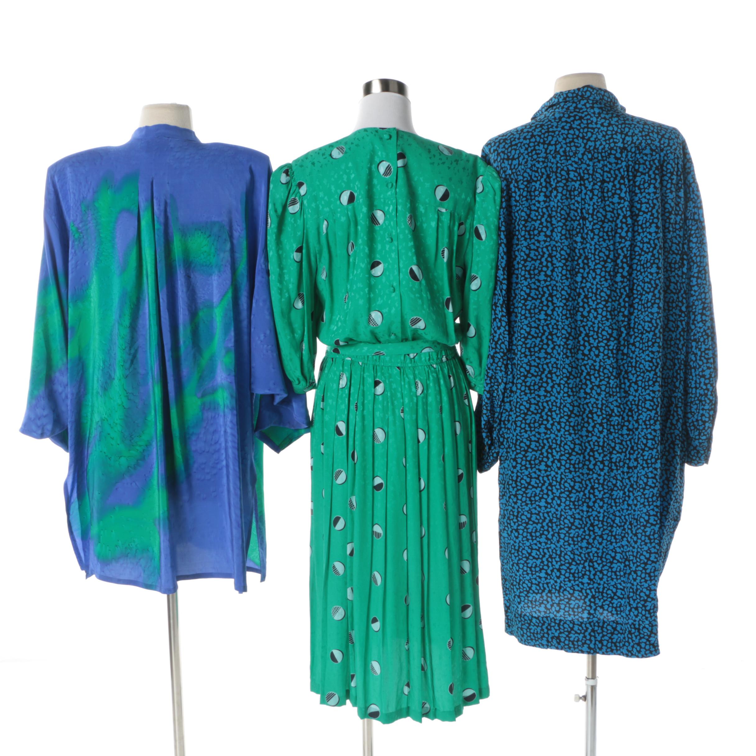 Women's Circa 1980 Silk Dresses and Jacket Including Adrianna Papell