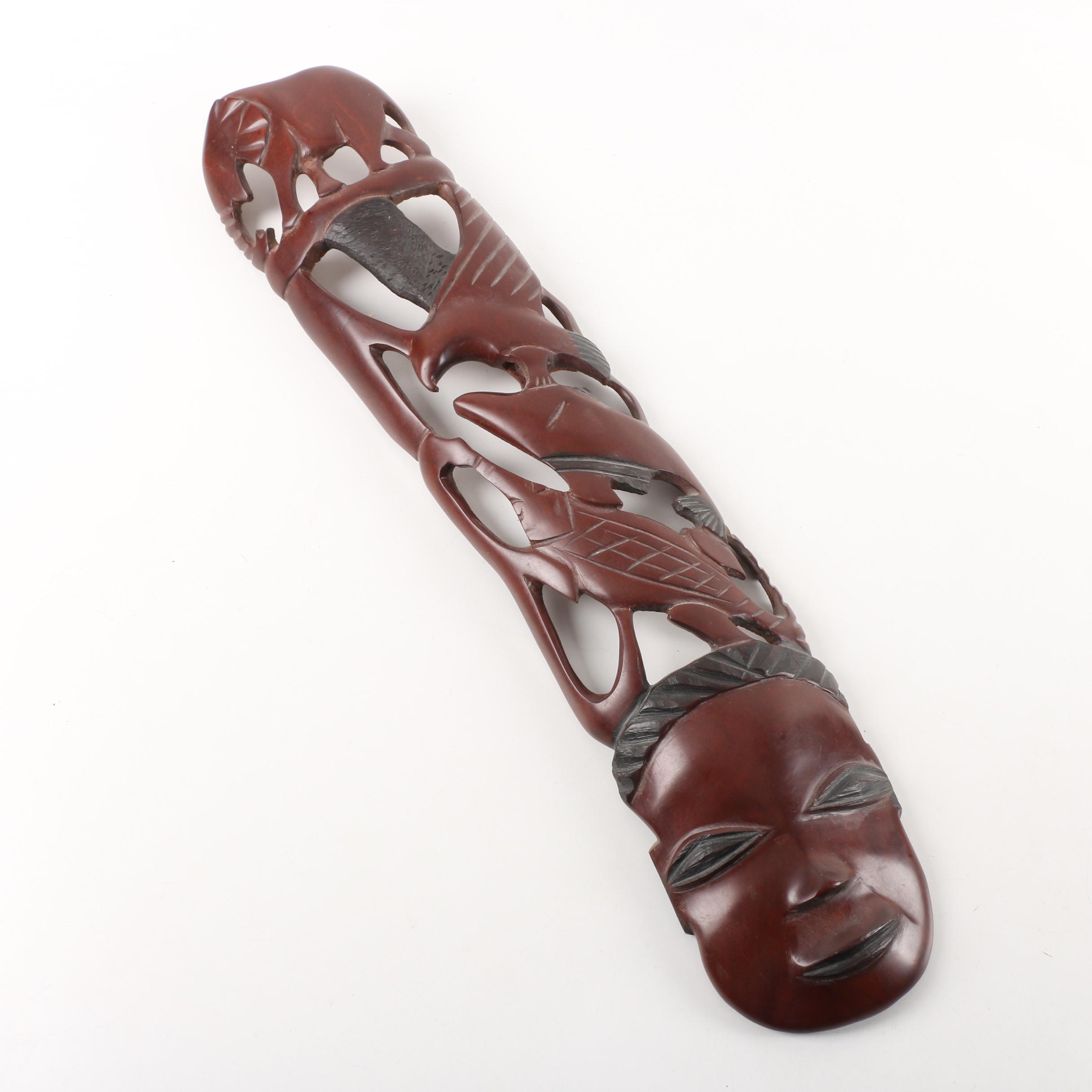 Vintage African Carved and Pierced Wood Wall Hanging