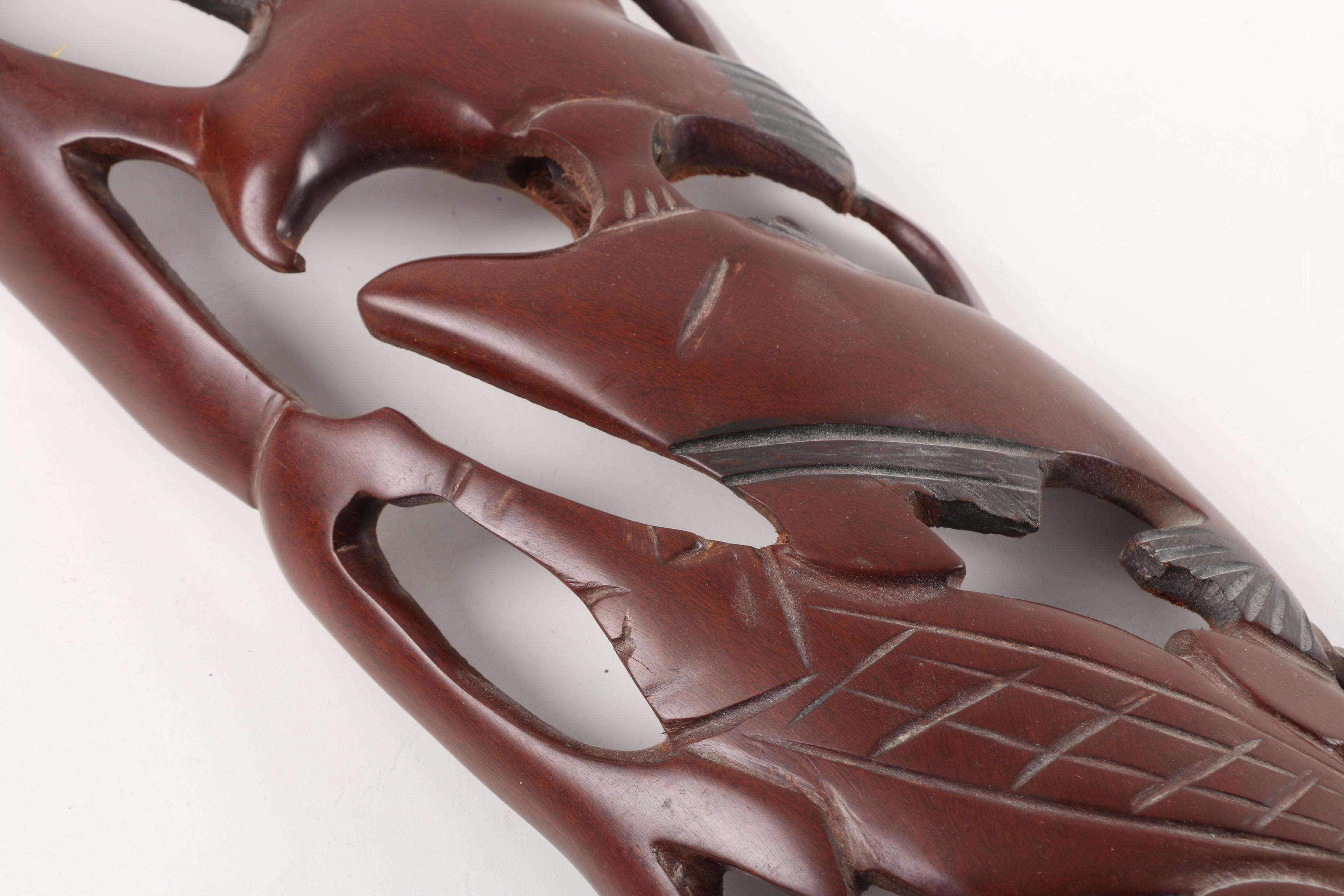 Vintage African Carved and Pierced Wood Wall Hanging