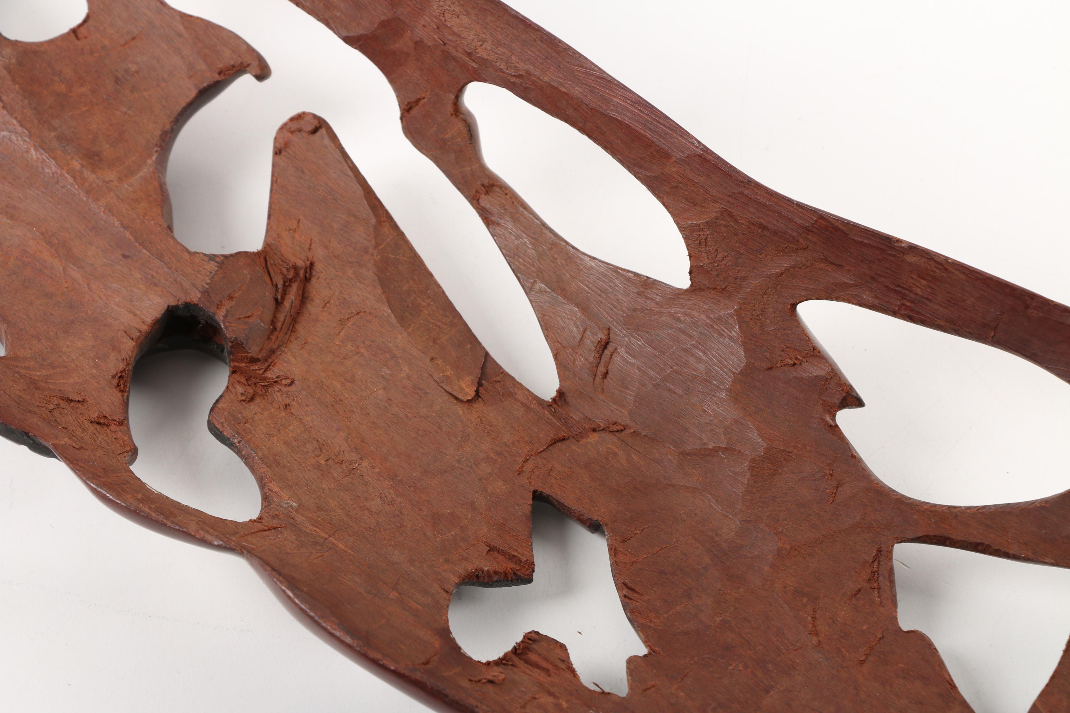 Vintage African Carved and Pierced Wood Wall Hanging