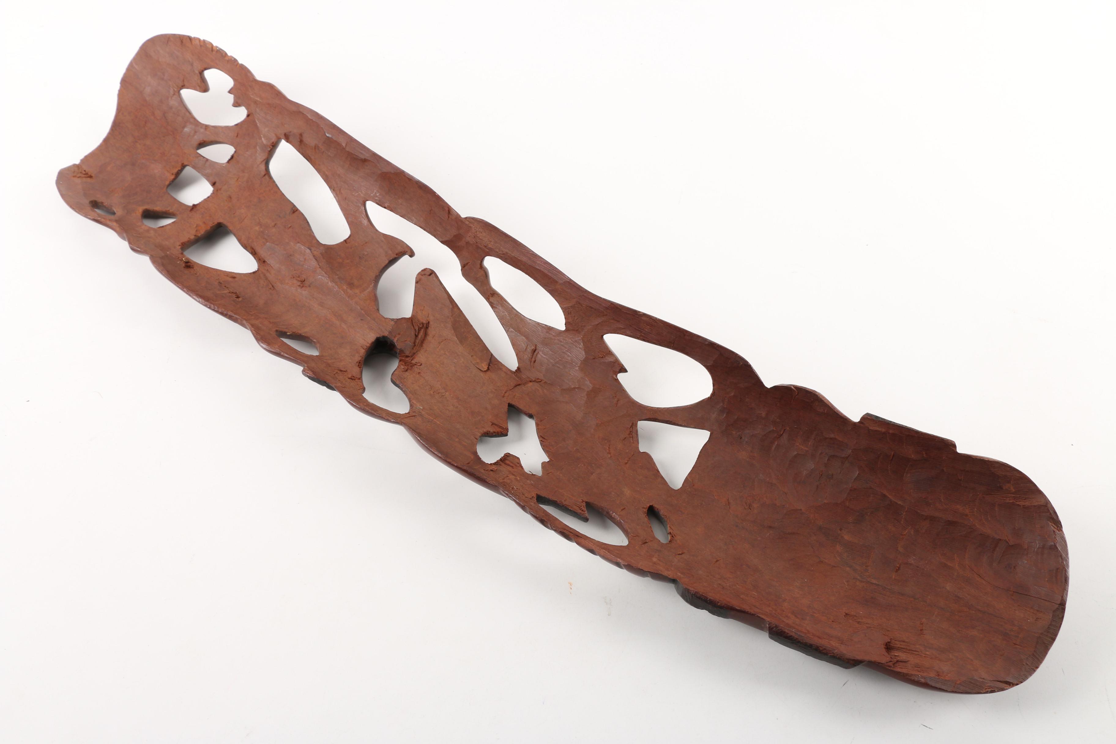 Vintage African Carved and Pierced Wood Wall Hanging