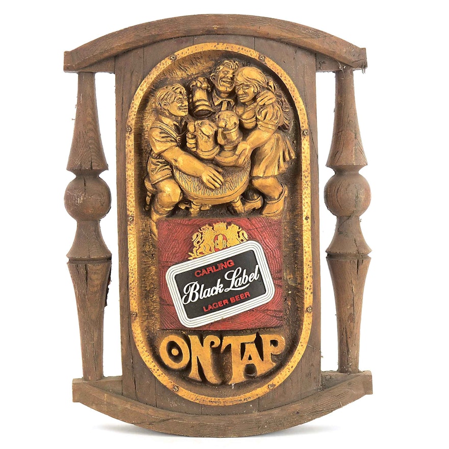 Vintage Wooden Bavaria Style Carling Black Label Beer Sign