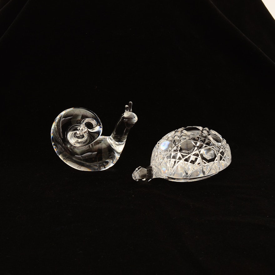 Steuben Crystal Snail and Waterford Crystal Turtle