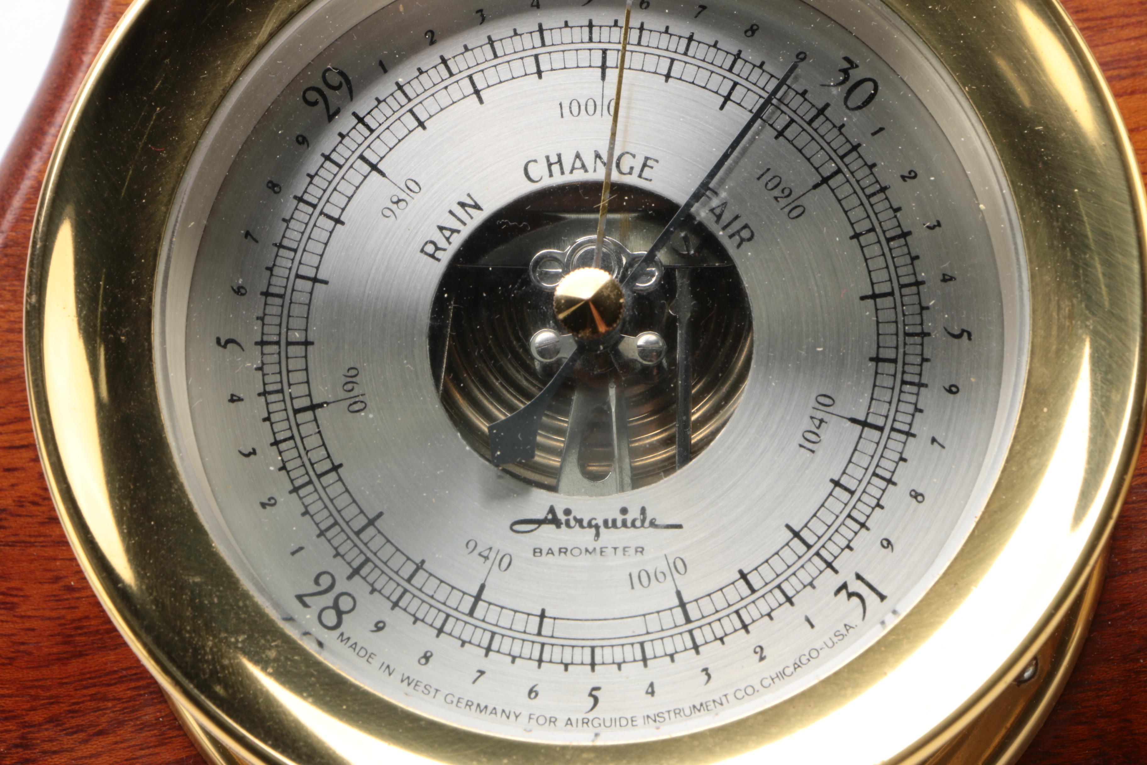 AirGuide Brass Ship Clock and Barometer Set on Wood Plaque