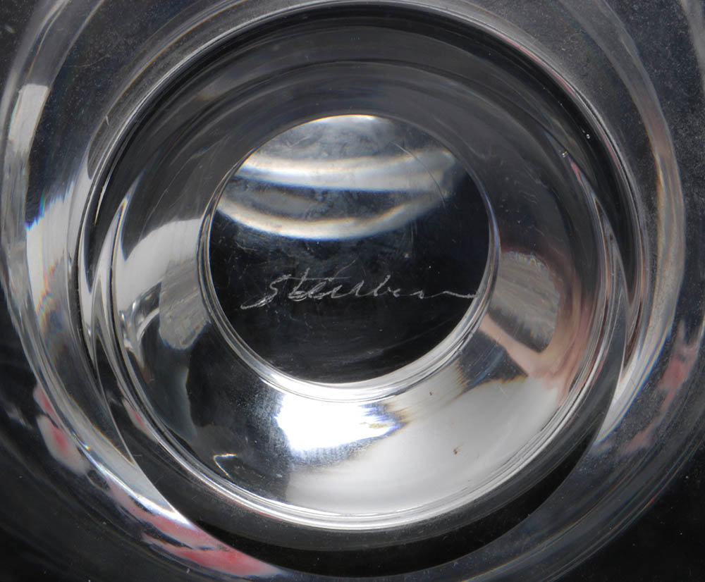 1930's Signed Steuben Glass Covered Urn or Candy Dish with 1950s Decanter