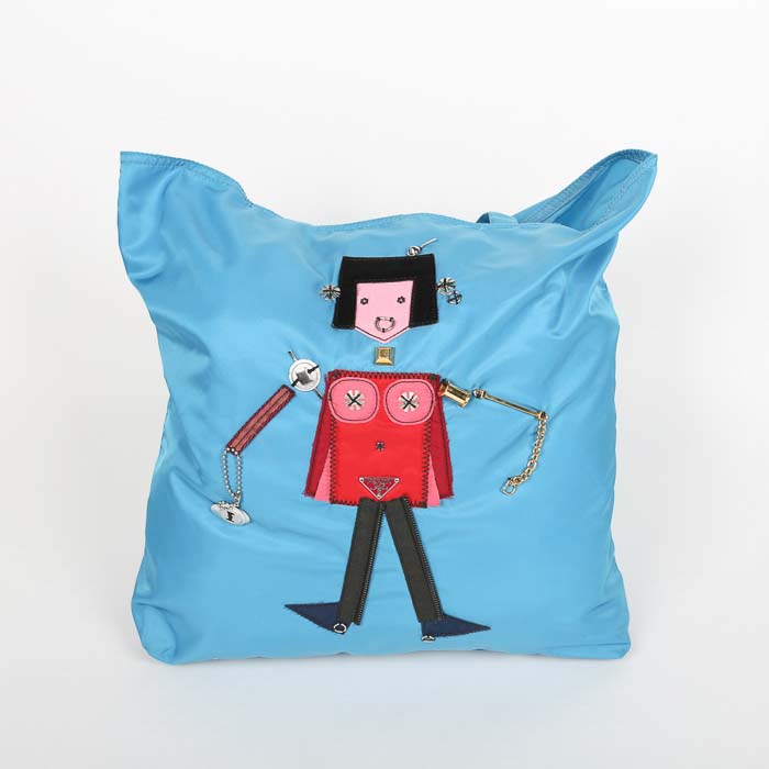 Prada Begonia Tessuto Robot Blue Nylon Shopper Tote