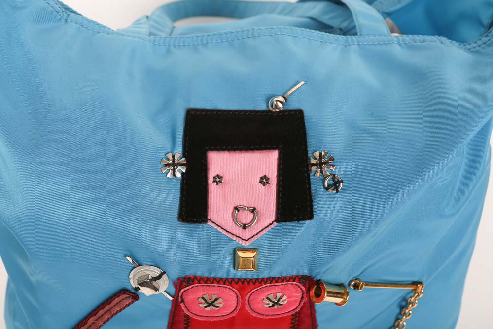 Prada Begonia Tessuto Robot Blue Nylon Shopper Tote
