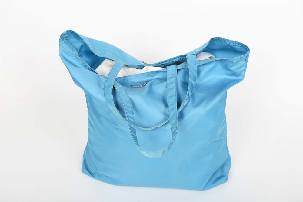Prada Begonia Tessuto Robot Blue Nylon Shopper Tote