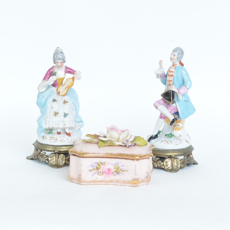 Collection of Porcelain Figurines and Boxed Dishes