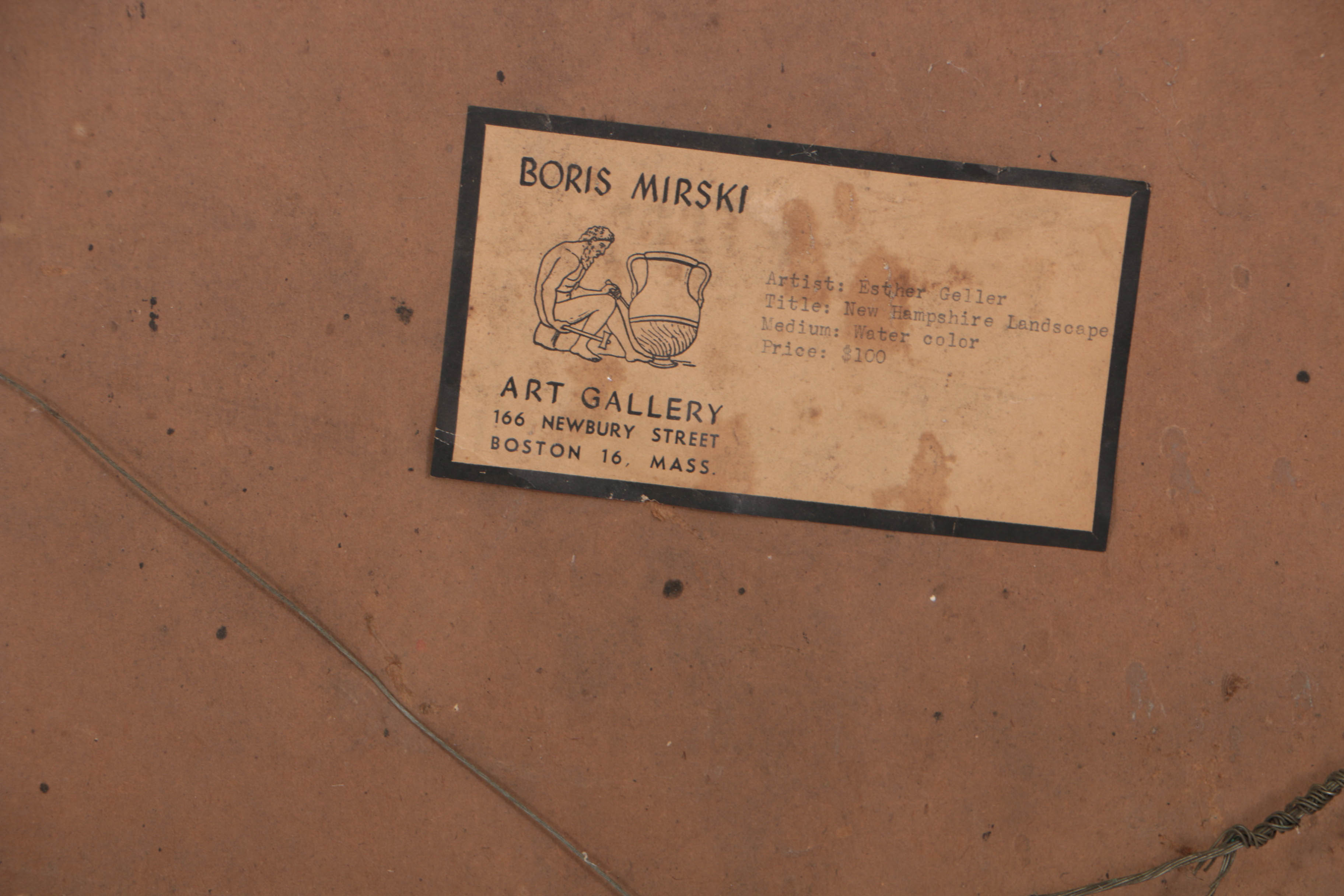 Esther Geller 1945 Watercolor on Paper "New Hampshire Landscape"