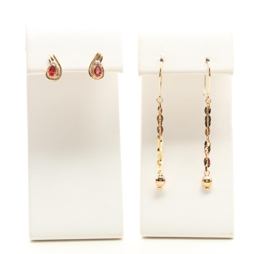 10K Yellow Gold Garnet and Diamond Earrings