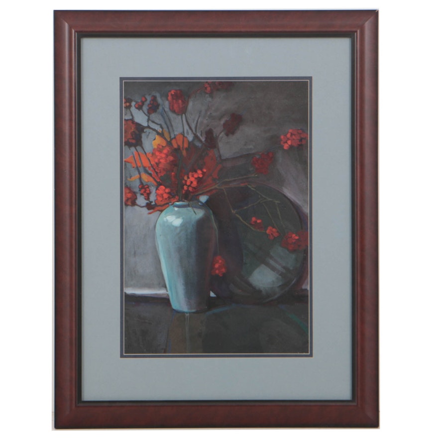 Circa 1920s Gouache Painting on Paper Floral Still Life