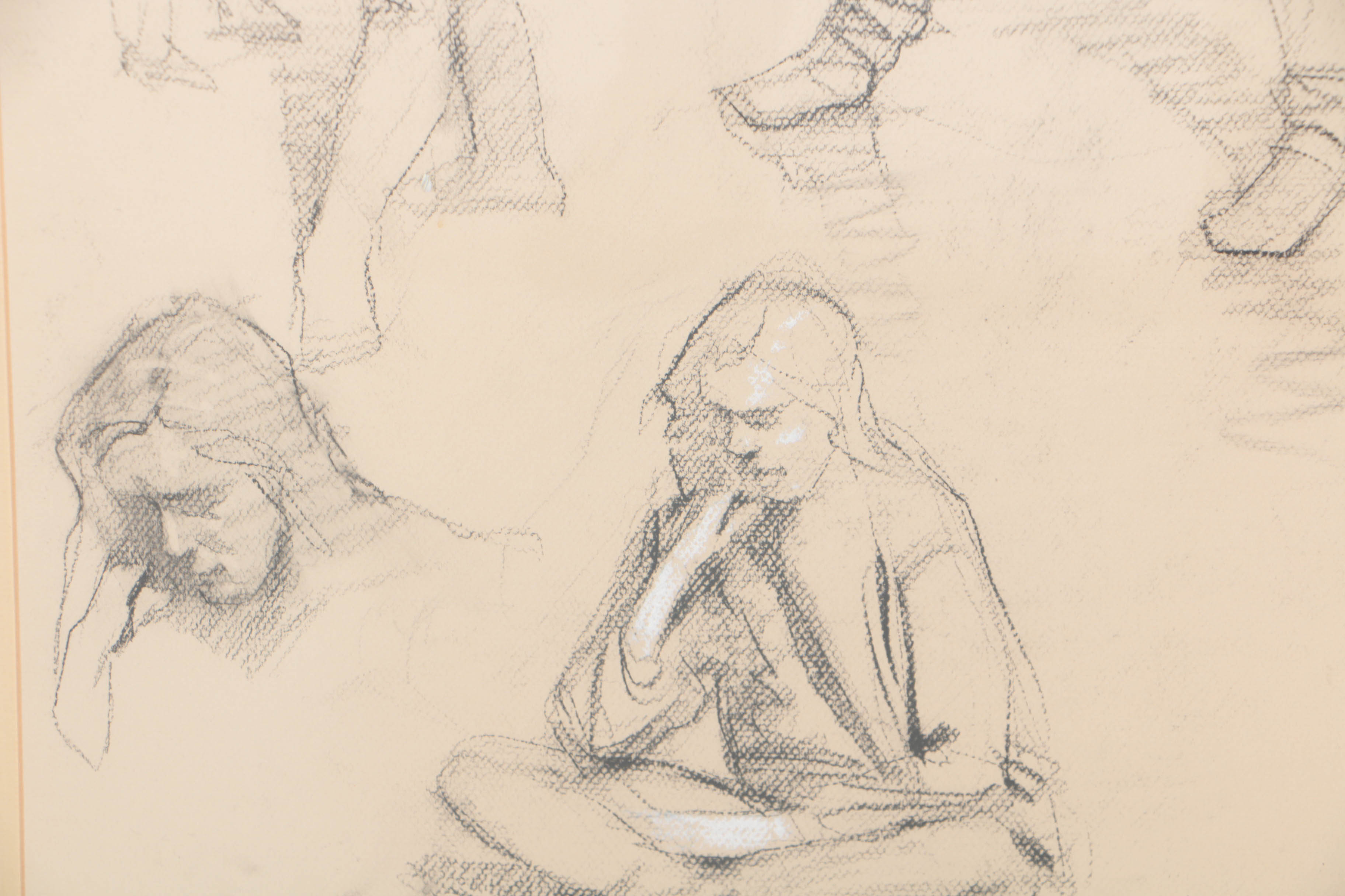 Daniel Sprick Charcoal and Conte Crayon Drawing on Paper Figure Study