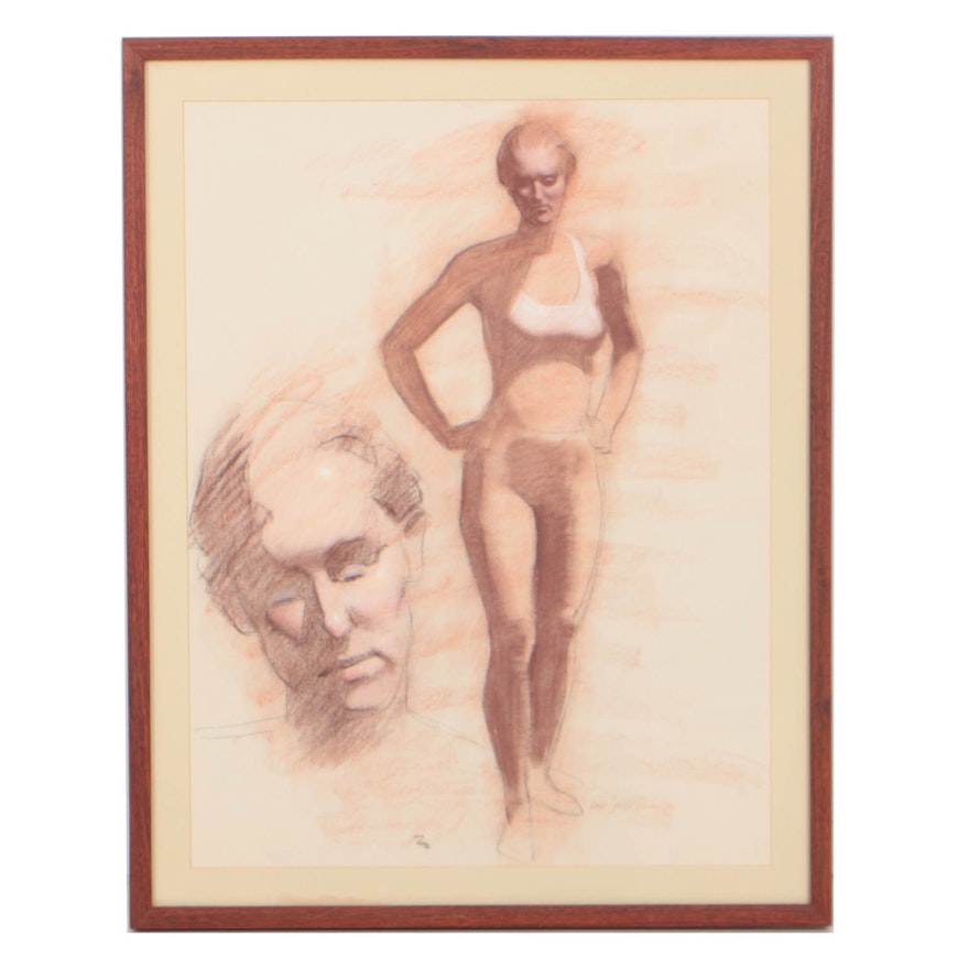Daniel Sprick Charcoal and Conte Crayon Drawing on Paper Figure Study