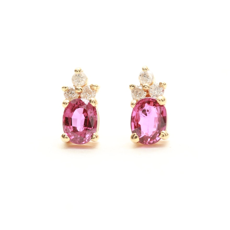 14K Yellow Gold Ruby and Diamond Earrings