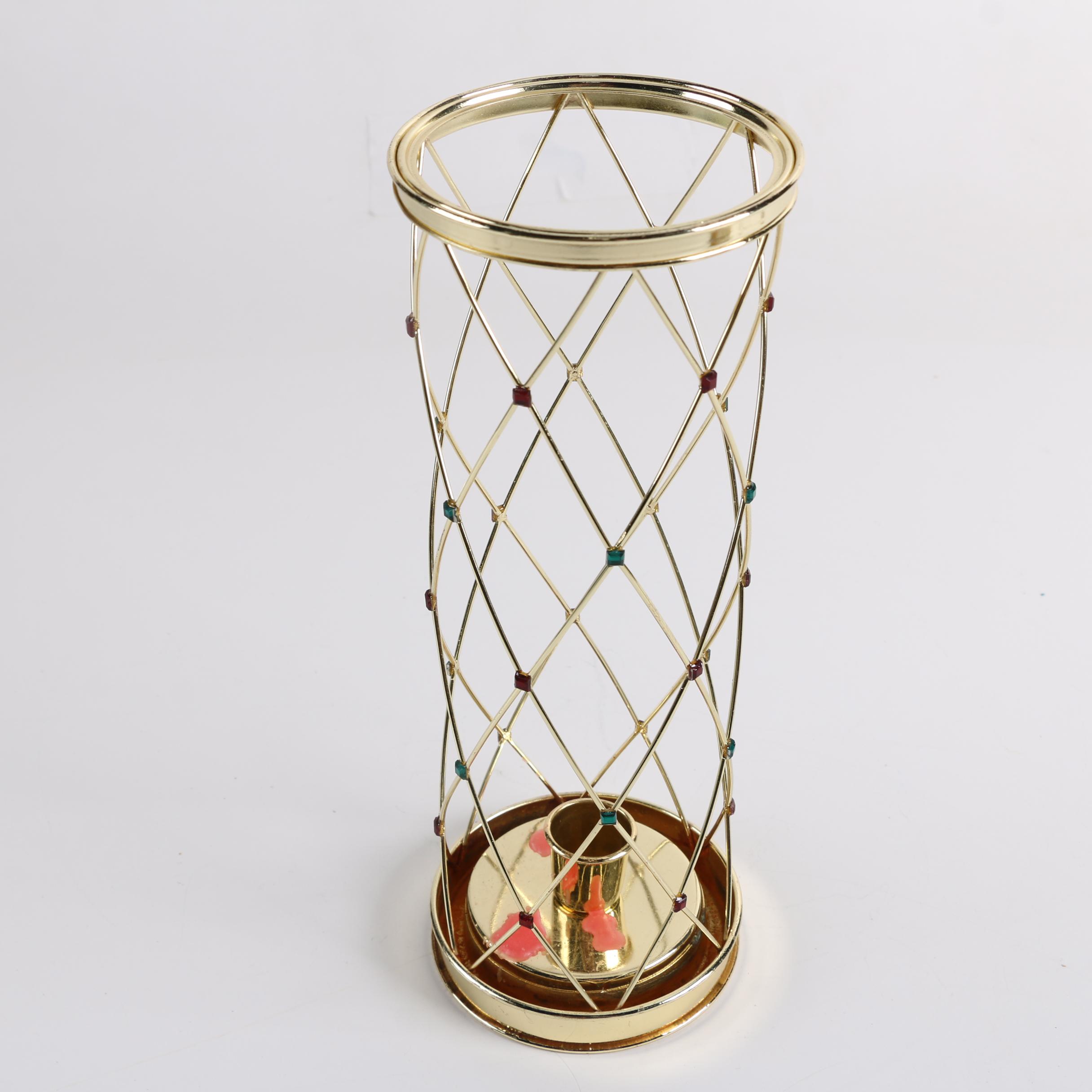 Gold Tone Candle Holder and Vintage Lighted Angel Tree Topper