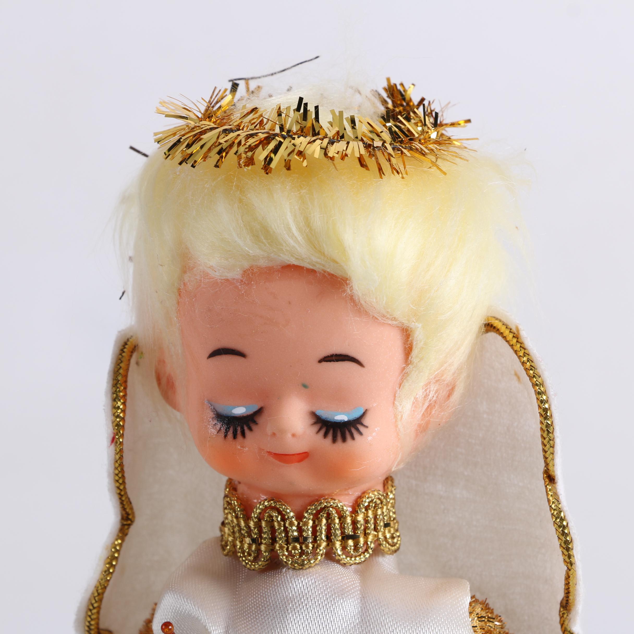 Gold Tone Candle Holder and Vintage Lighted Angel Tree Topper