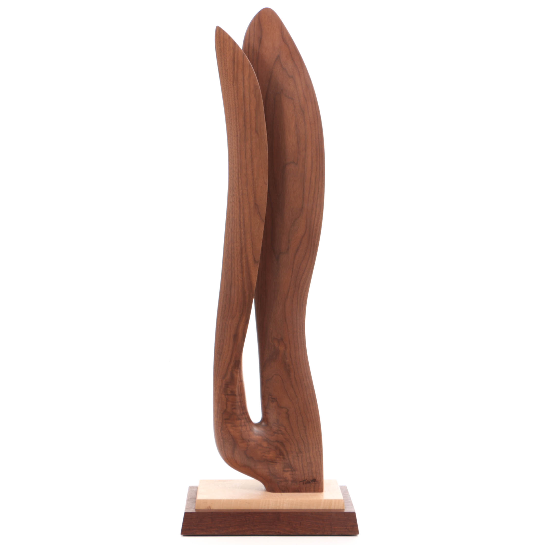 Vintage Modernist Style Walnut and Tiger Maple Abstract Sculpture