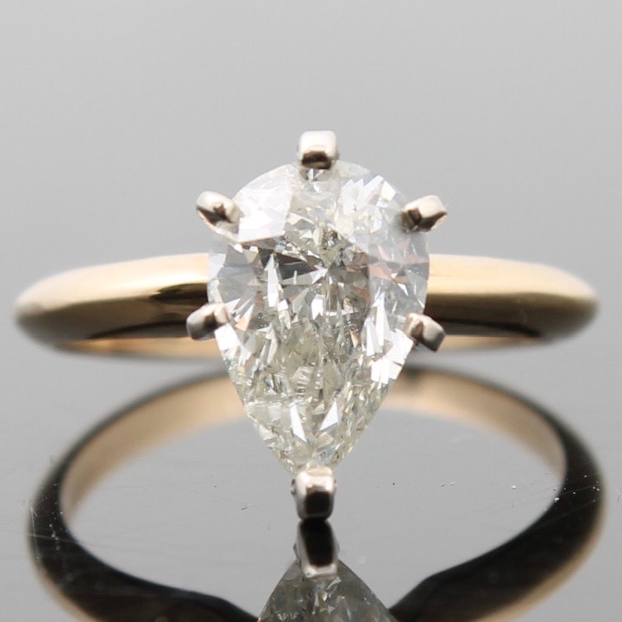 14K Yellow Gold 1.60 Carat Diamond Solitaire Engagement Ring