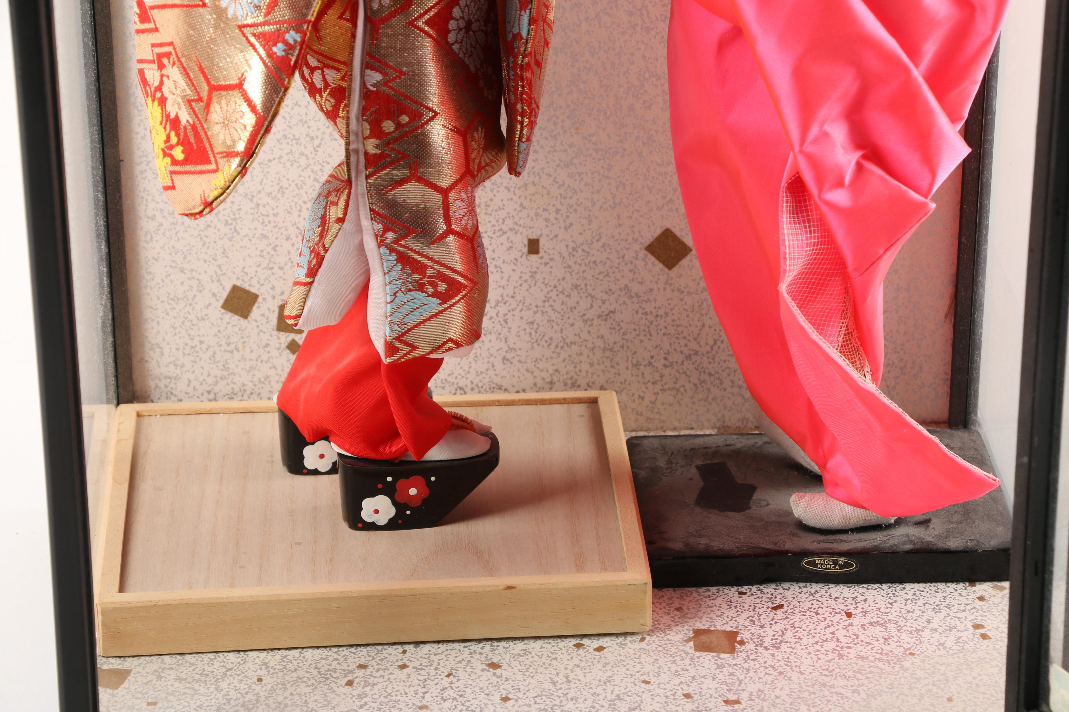 Vintage Japanese Porcelain Dolls in Display Case