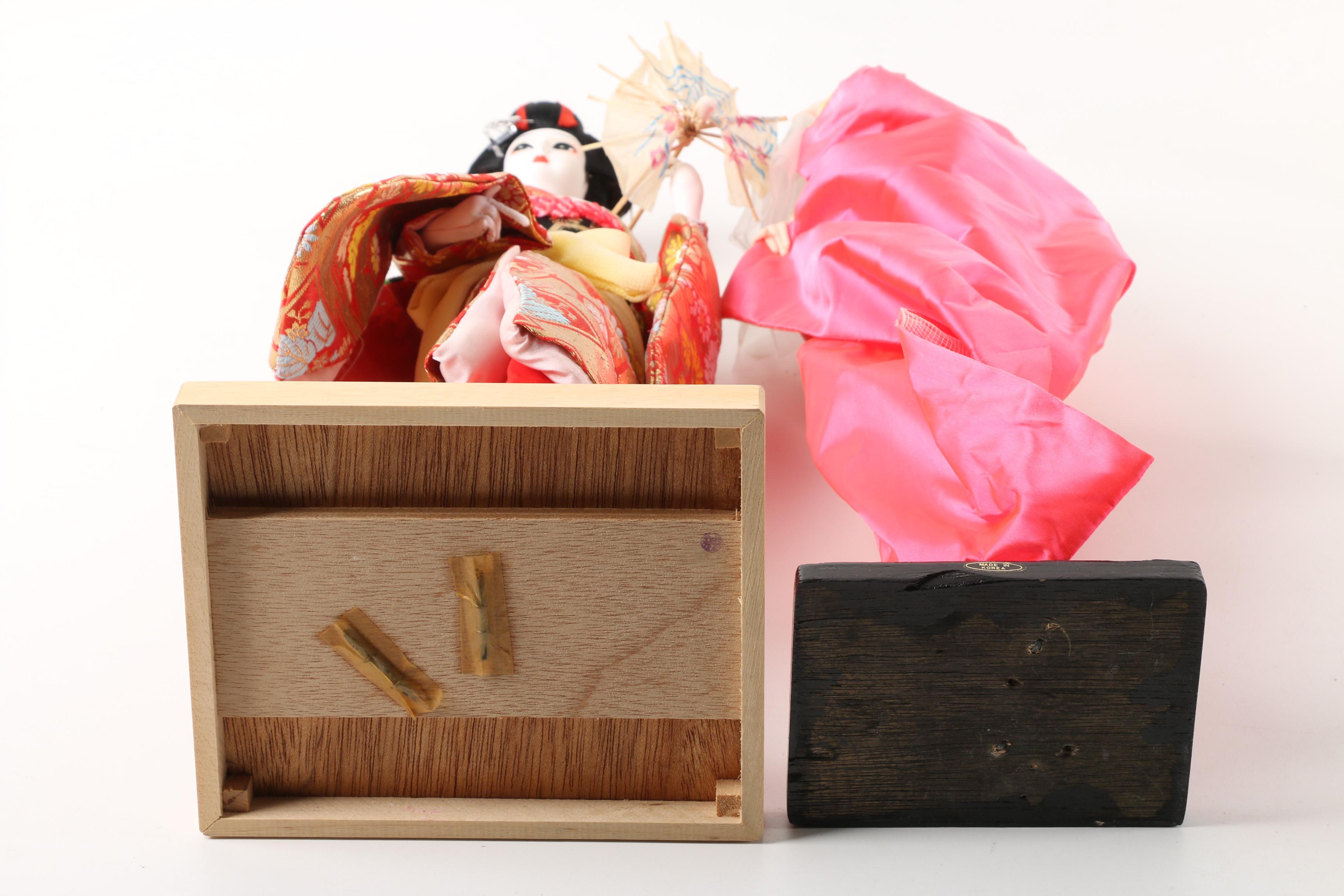 Vintage Japanese Porcelain Dolls in Display Case