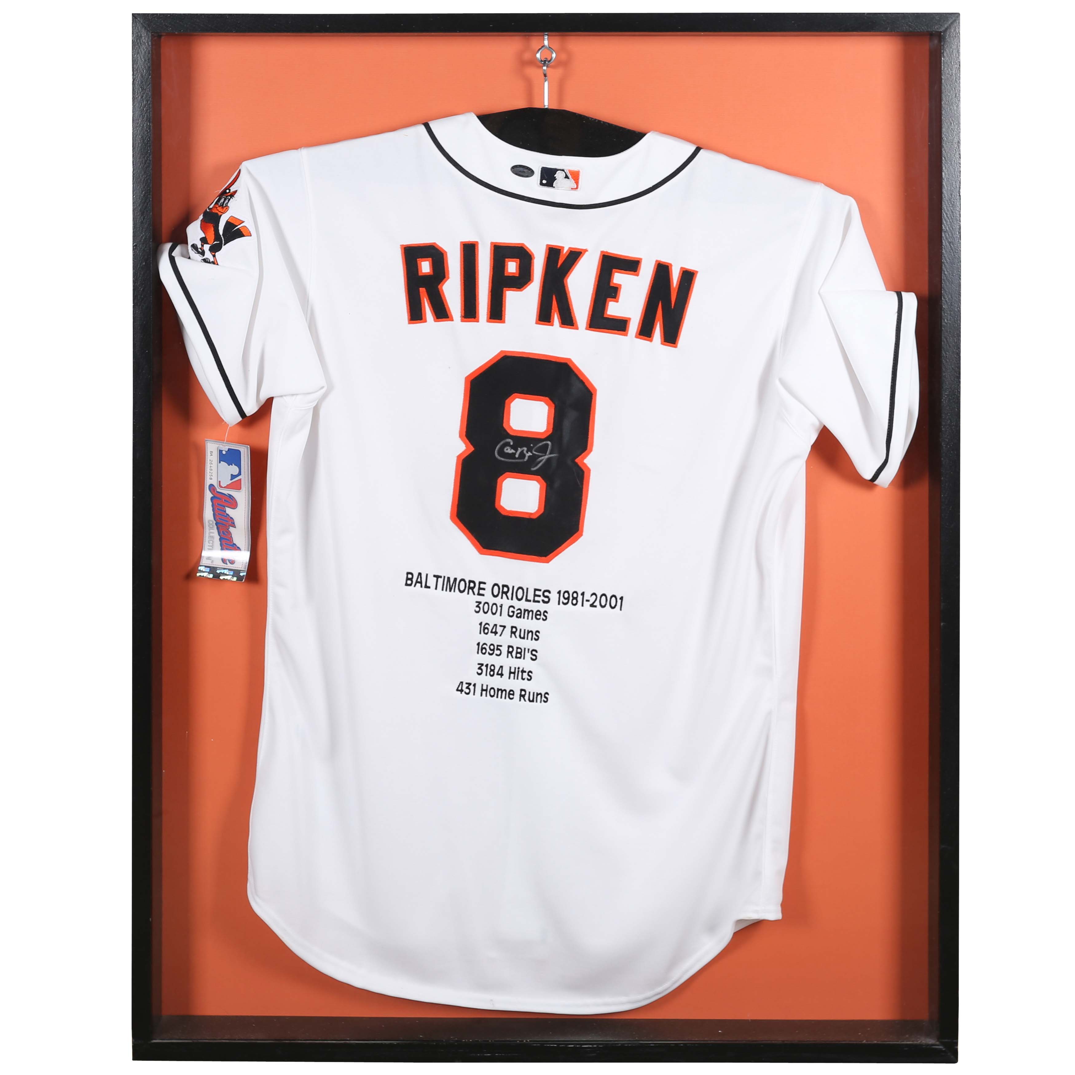 Cal Ripken Autographed "Statistics" Baltimore Orioles Jersey in Framed Display