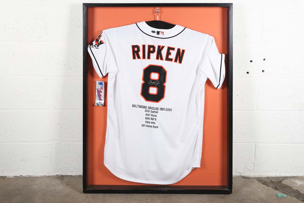 Cal Ripken Autographed "Statistics" Baltimore Orioles Jersey in Framed Display
