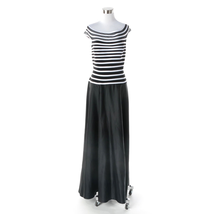 JS Collections Black and White Striped Evening Dress