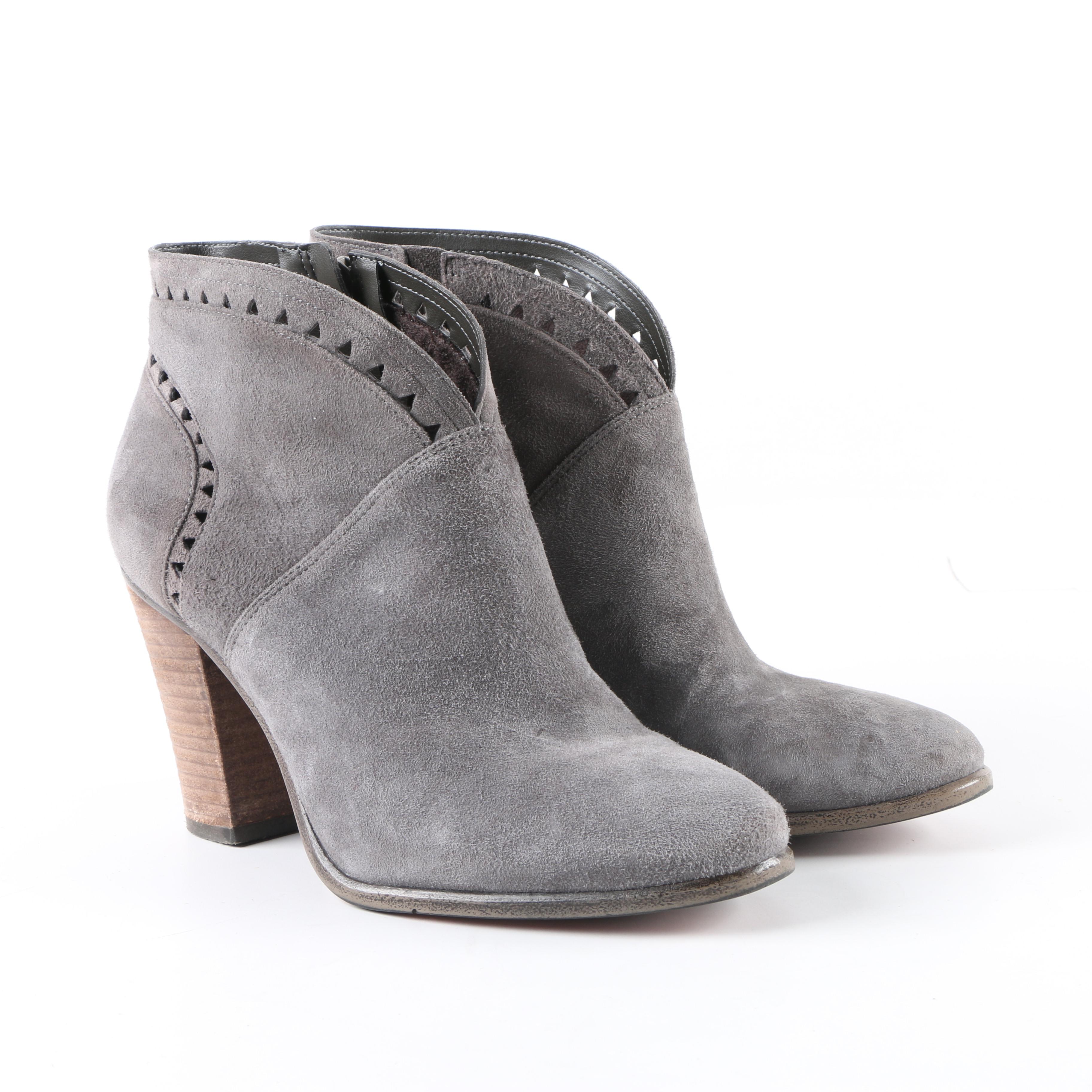 Vince Camuto Grey Suede Booties with Cut-Out Accents