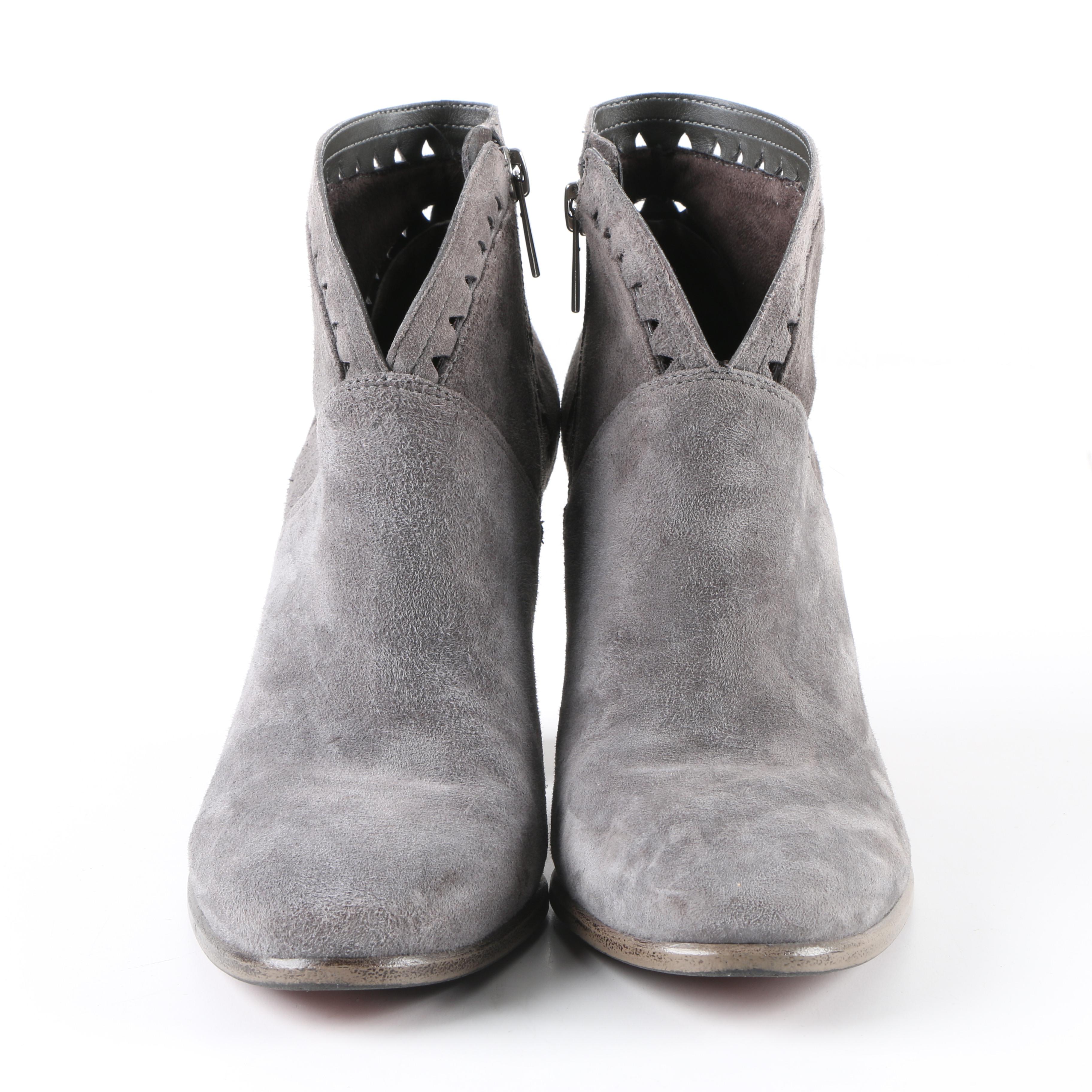 Vince Camuto Grey Suede Booties with Cut-Out Accents