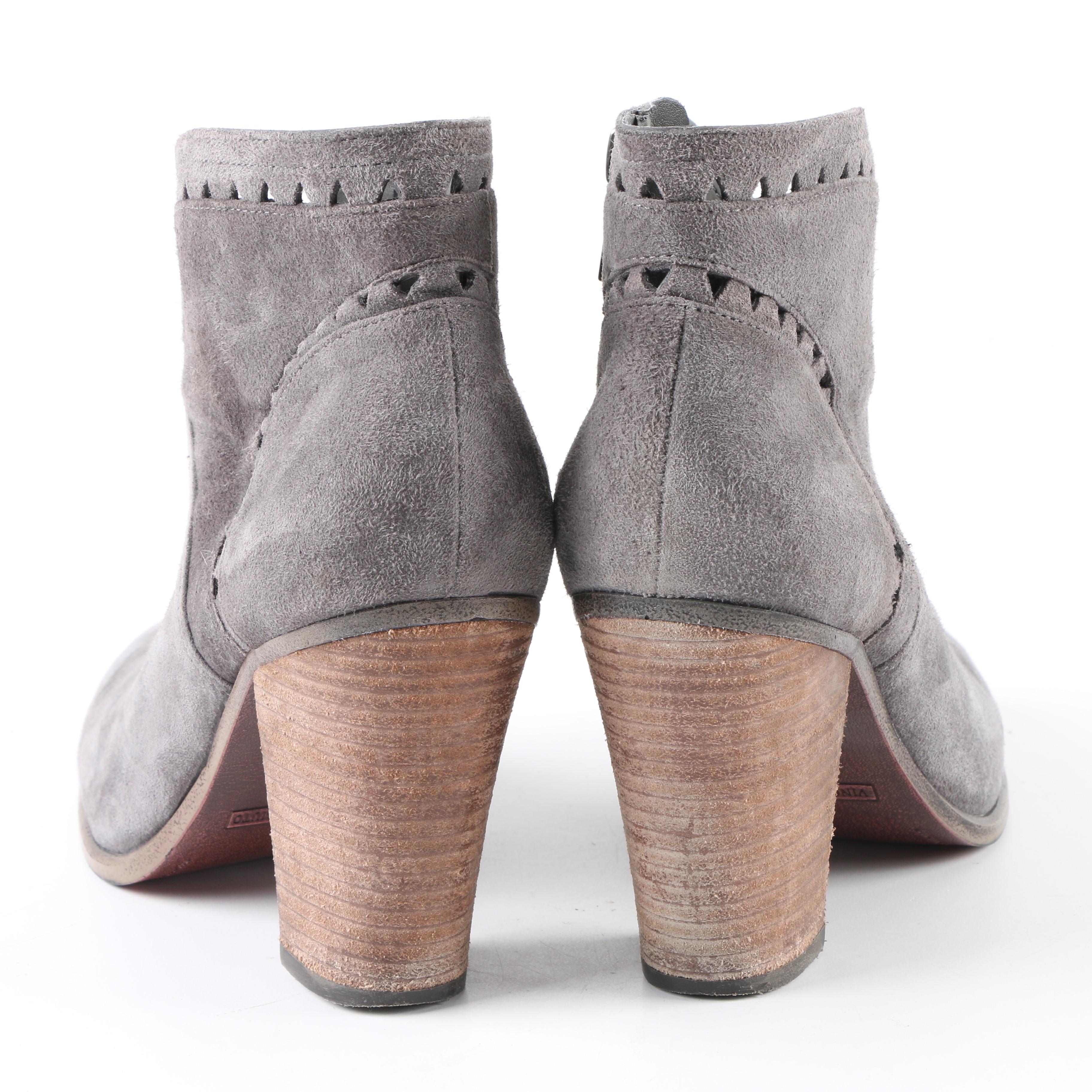 Vince Camuto Grey Suede Booties with Cut-Out Accents