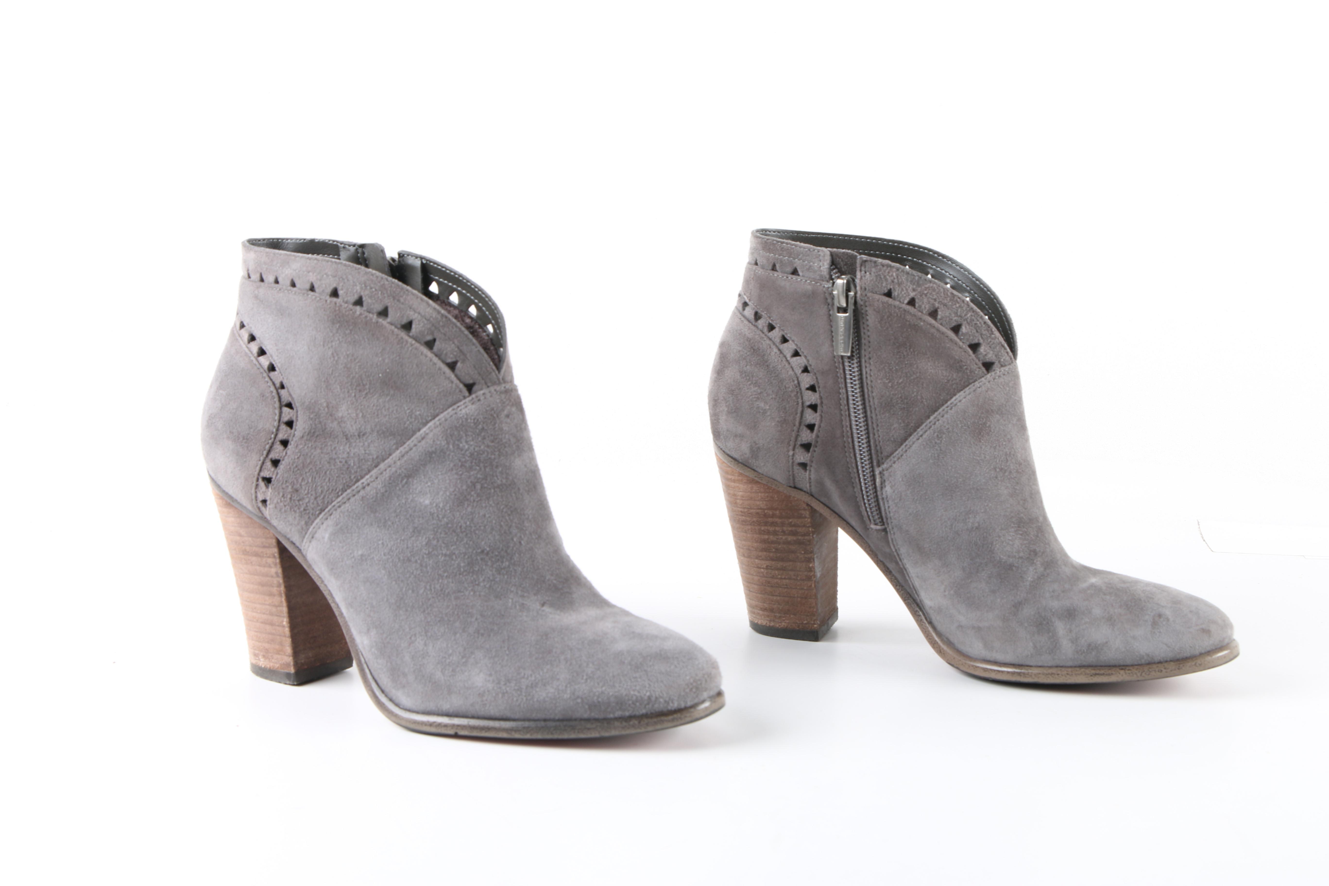Vince Camuto Grey Suede Booties with Cut-Out Accents