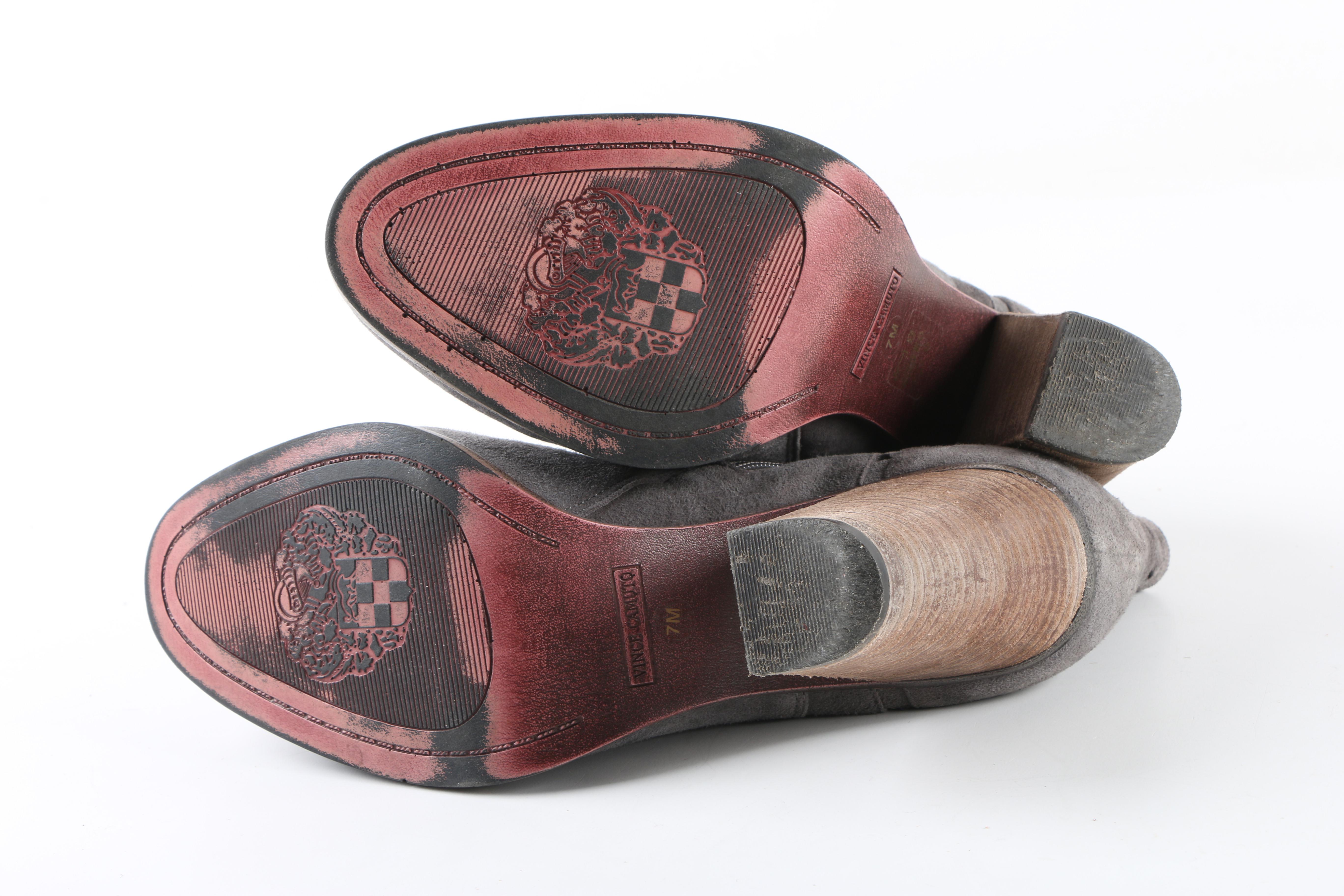 Vince Camuto Grey Suede Booties with Cut-Out Accents