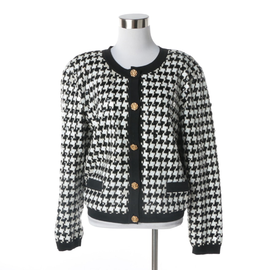 Adrienne Vittadini Black and White Houndstooth Jacket with Sequin Accents