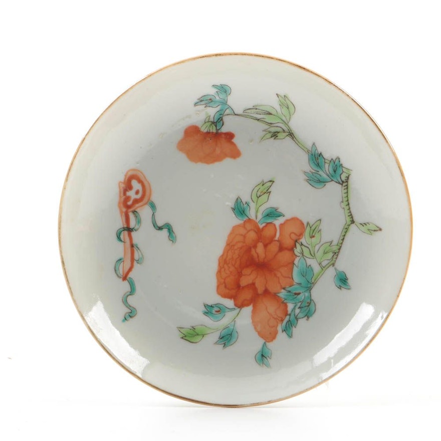 Antique Chinese Saucer with Peony and Ruyi Motif
