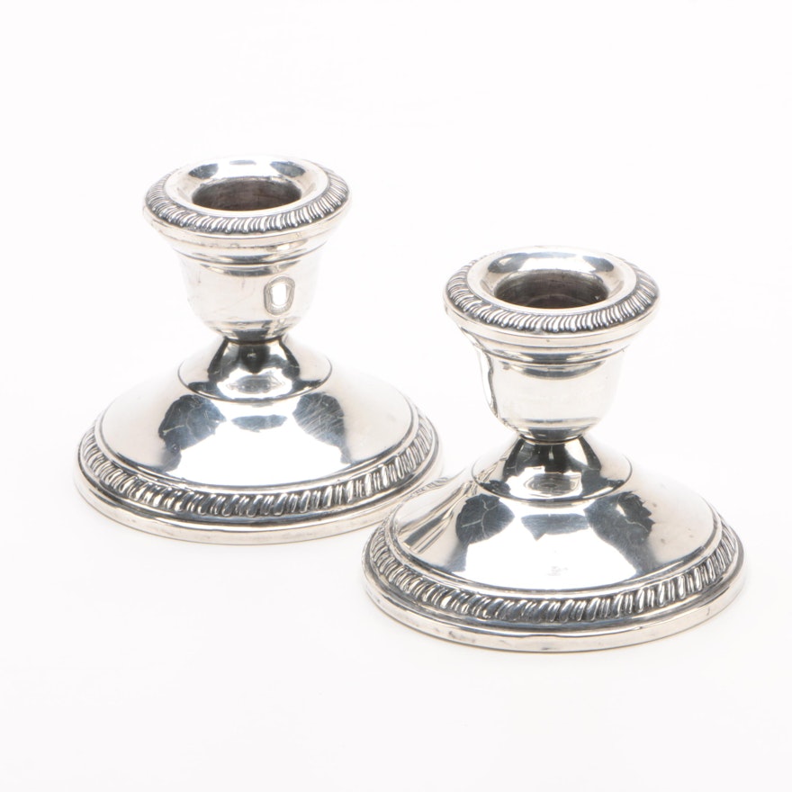 Crown Silver Inc. Weighted Sterling Candleholders with Gadrooning Trim