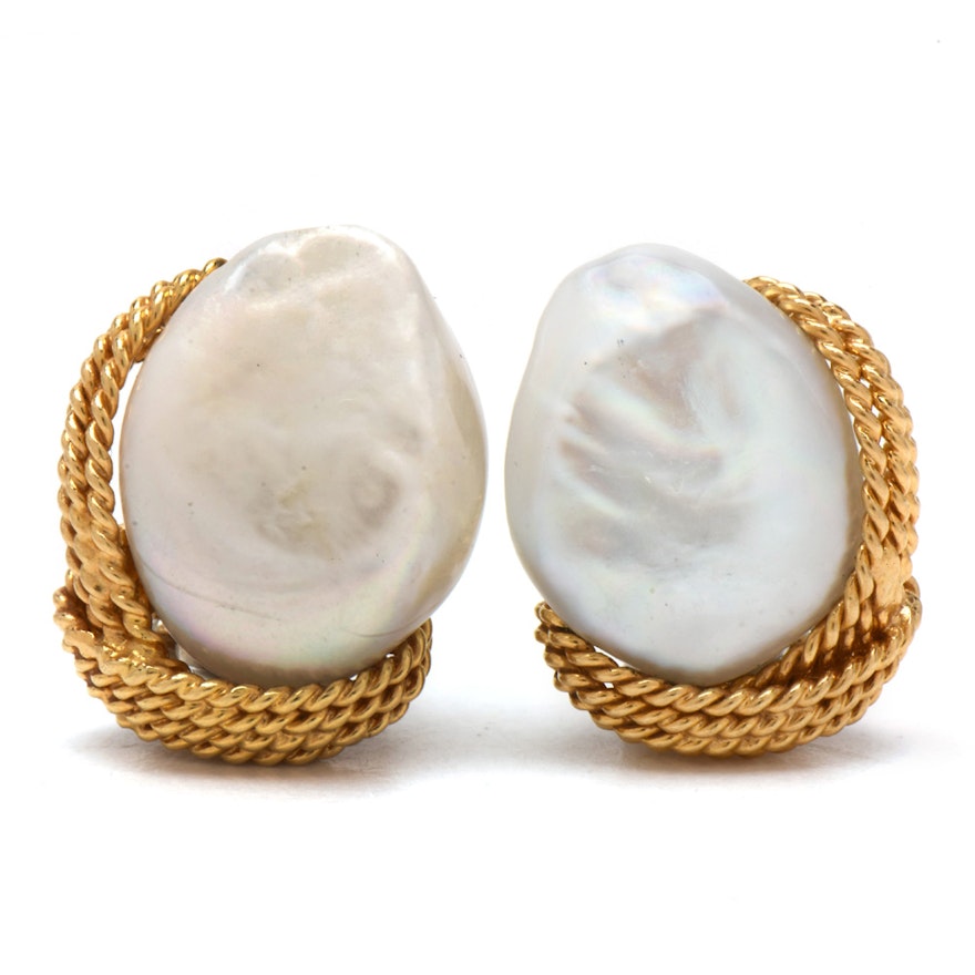 Laykin Et Cie 14K Yellow Gold Cultured Baroque Pearl Clip Back Earrings