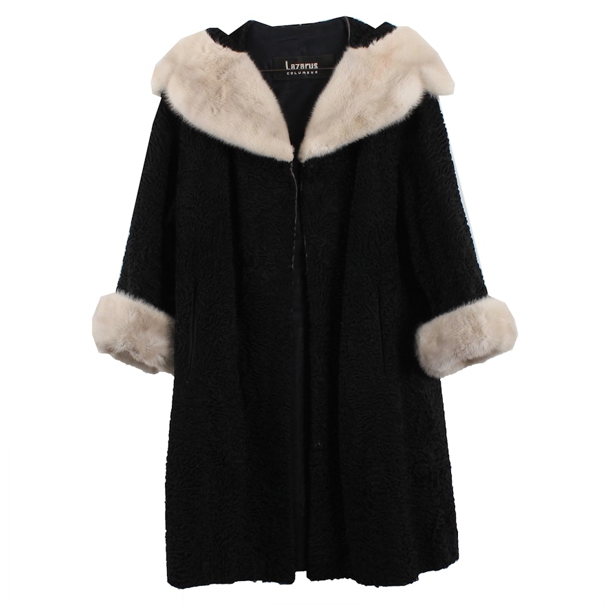 Vintage Black Wool Coat with Fur Collar