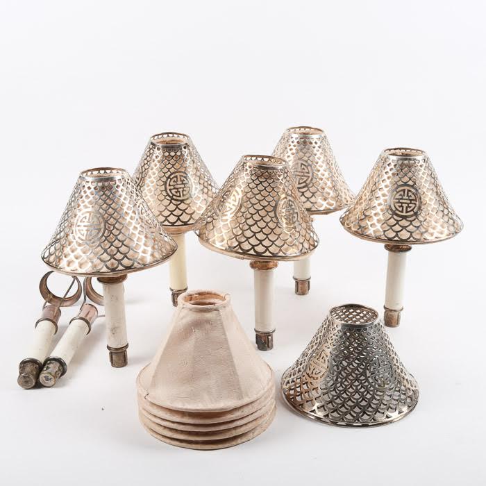 Silver Plate Faux Candlesticks with Shades