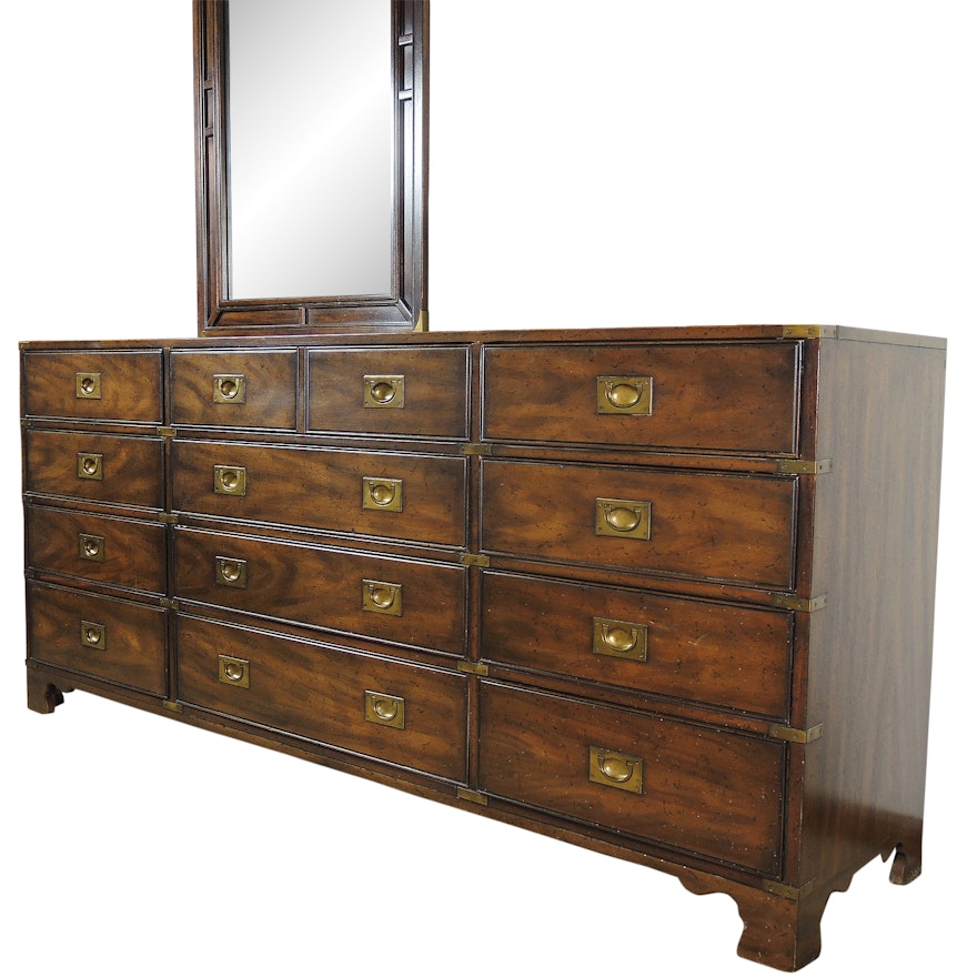 Drexel Heritage Campaign Style Dresser with Mirror