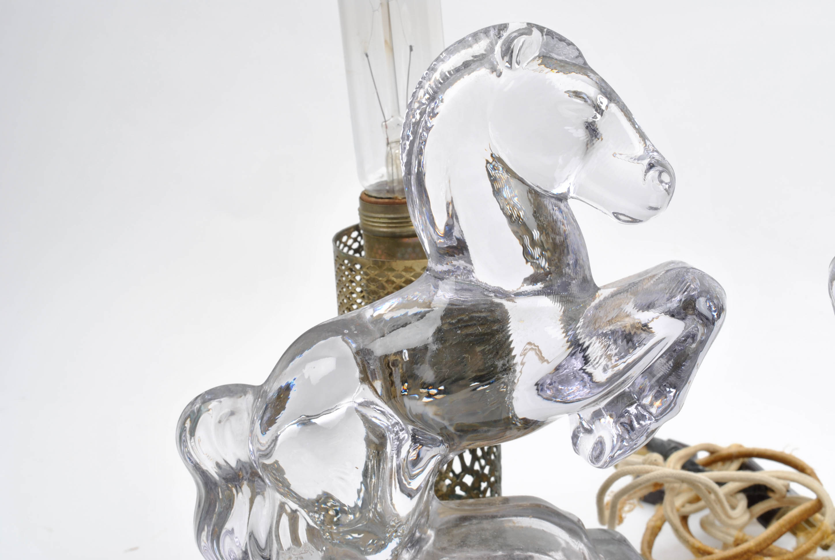 Vintage Glass and Metal Horse Lamps