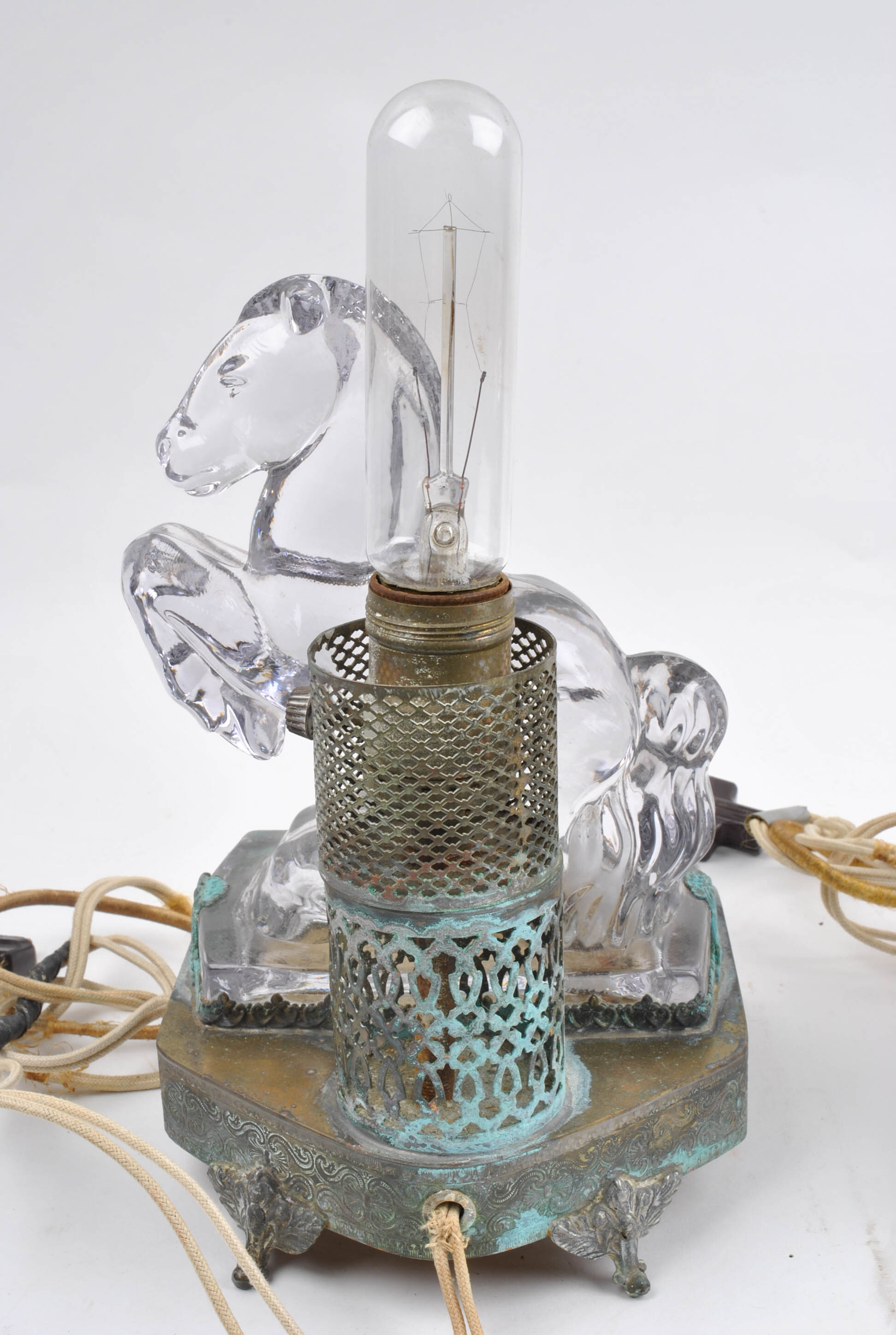 Vintage Glass and Metal Horse Lamps