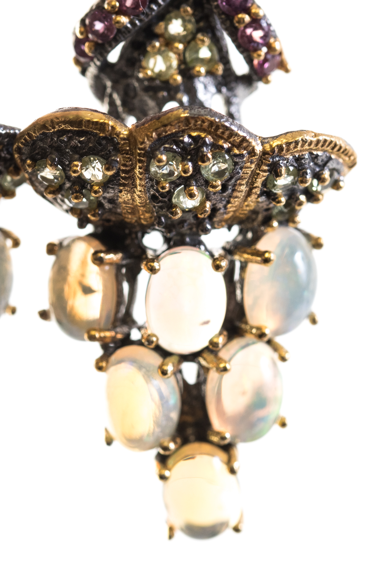 Oxidized Sterling Silver Opal, Garnet, Peridot Earrings