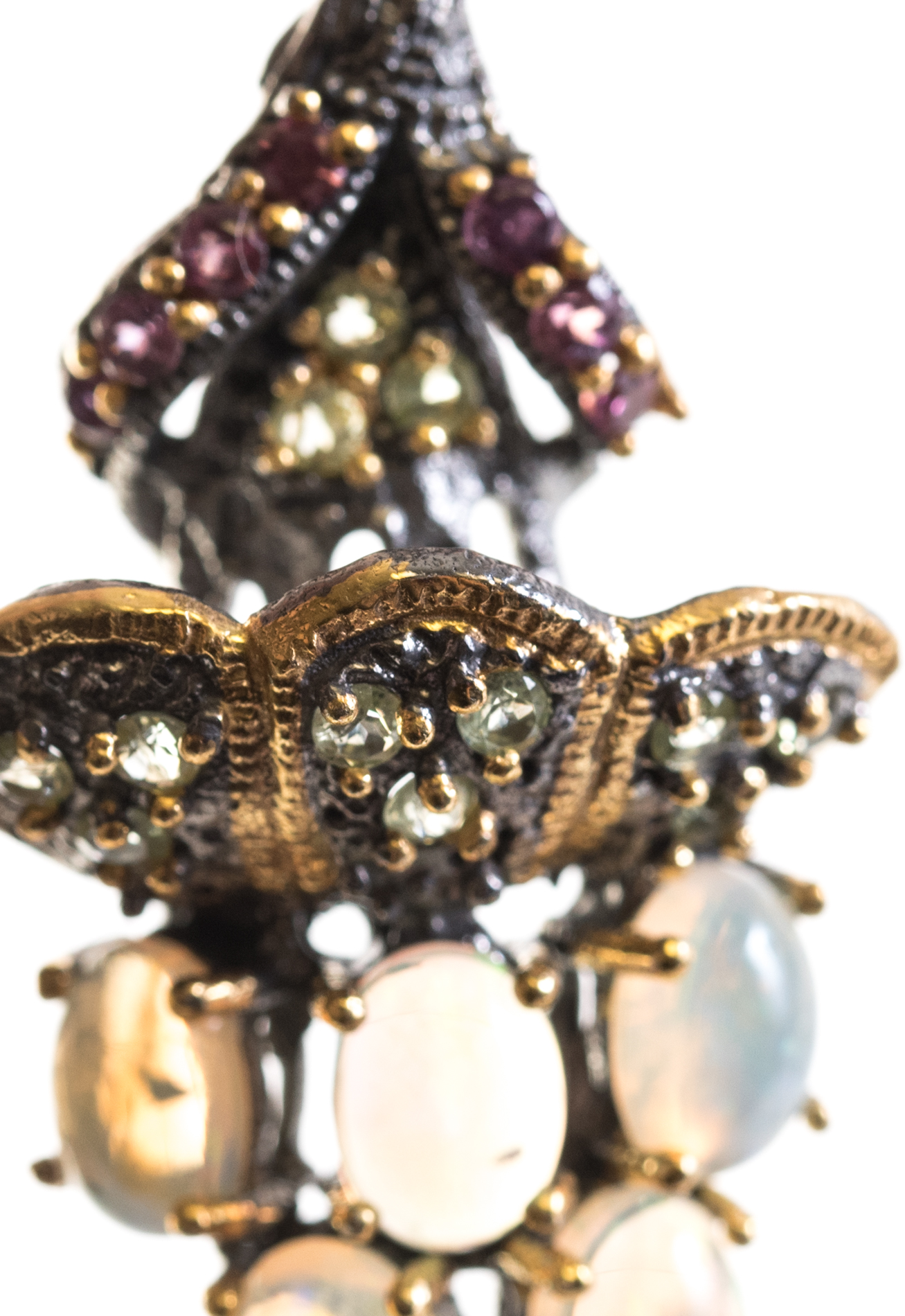 Oxidized Sterling Silver Opal, Garnet, Peridot Earrings